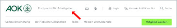 Kopfbereich Arbeitgeberportal Bildschirmfoto Kopfbereich Arbeitgeberportal